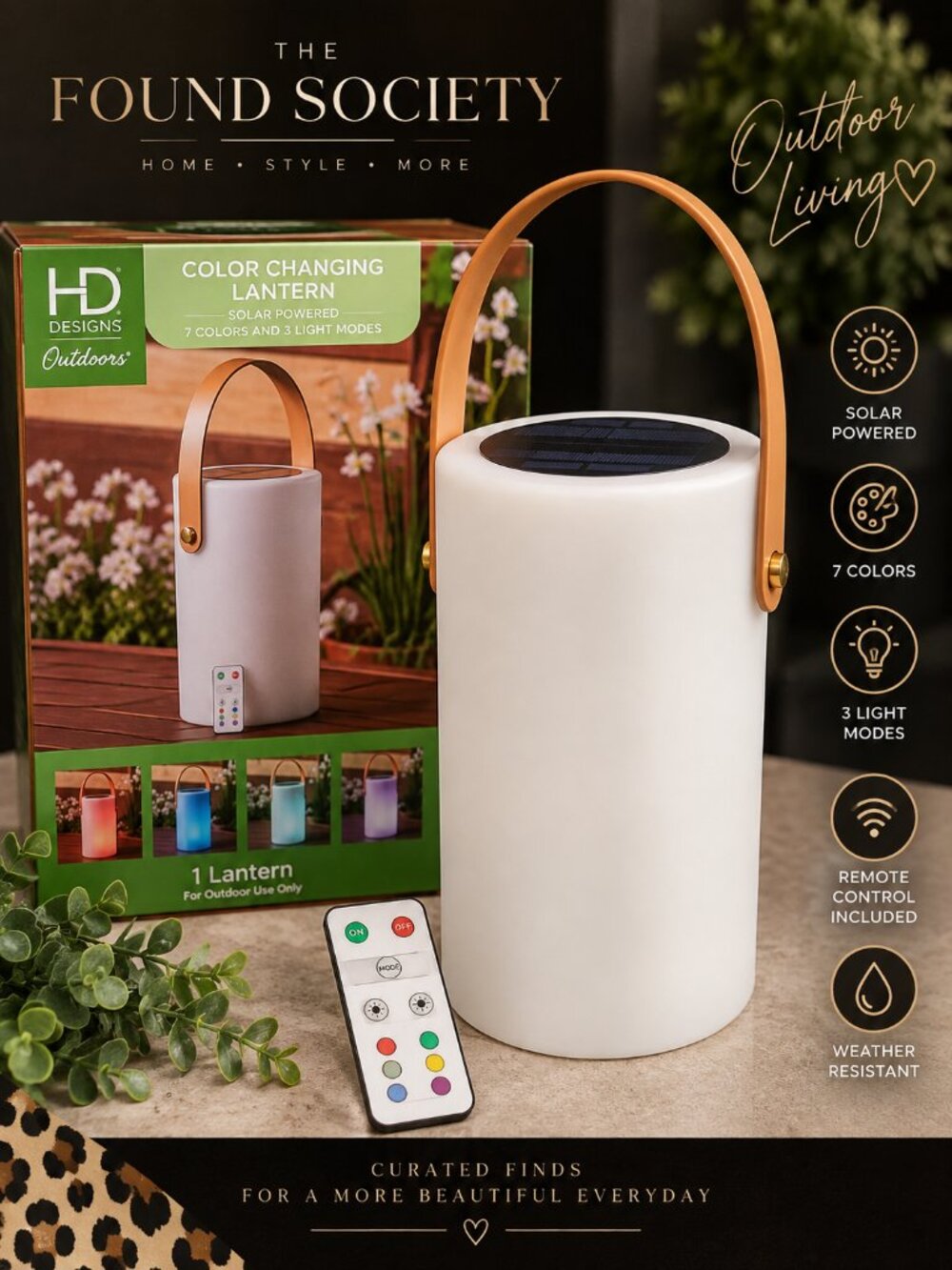 NIB HD Designs Solar Color Changing Outdoor Lantern Remote 7 Colors